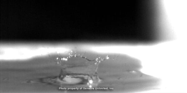 A drop of water imaged with Raytheon Sensors Unlimited's SU640SDWH.