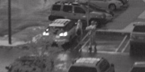 hinted swir night view people in parking lot