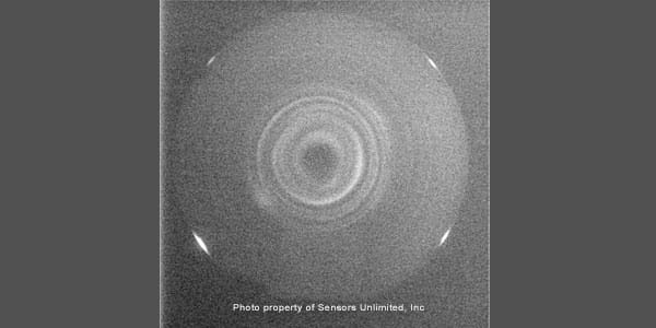 PL image of same boule slice, acquired with CCD using 1 second integration time.