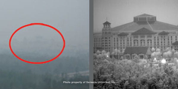 Security surveillance hotel in fog