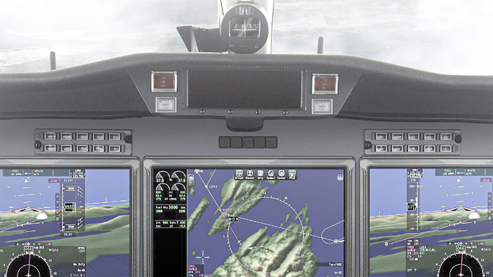 cockpit dashboard showing flight data
