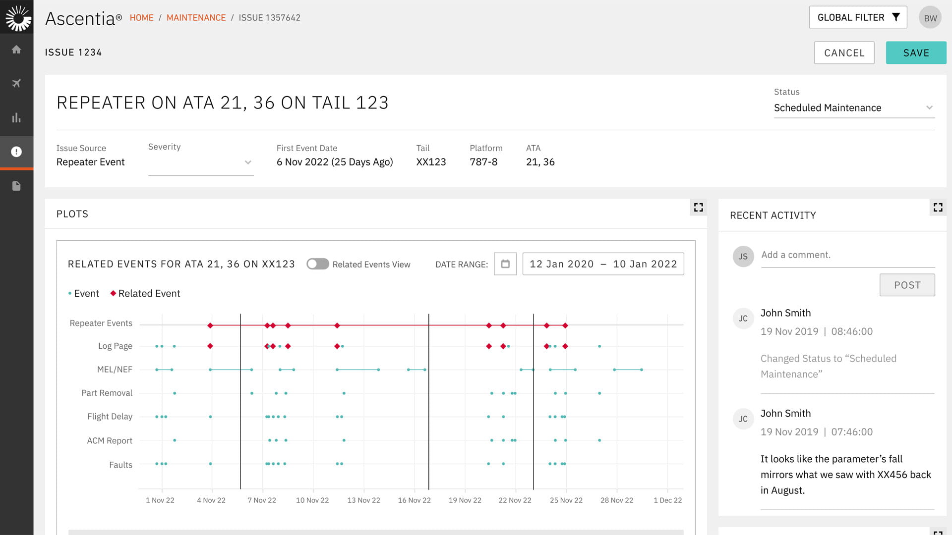 Screenshot from Collins' Ascentia software depicting its Repeaters capability