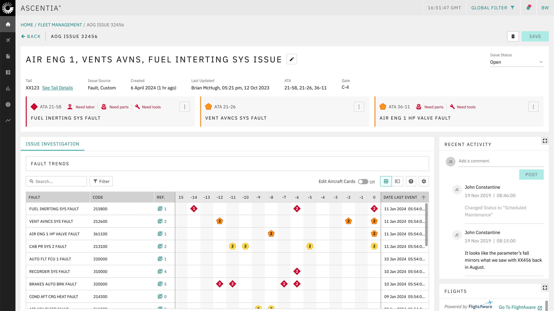 Screenshot from Collins' Ascentia software