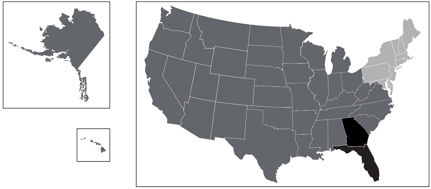 A map of the United States color coded to define sales regions for CASP sales reps
