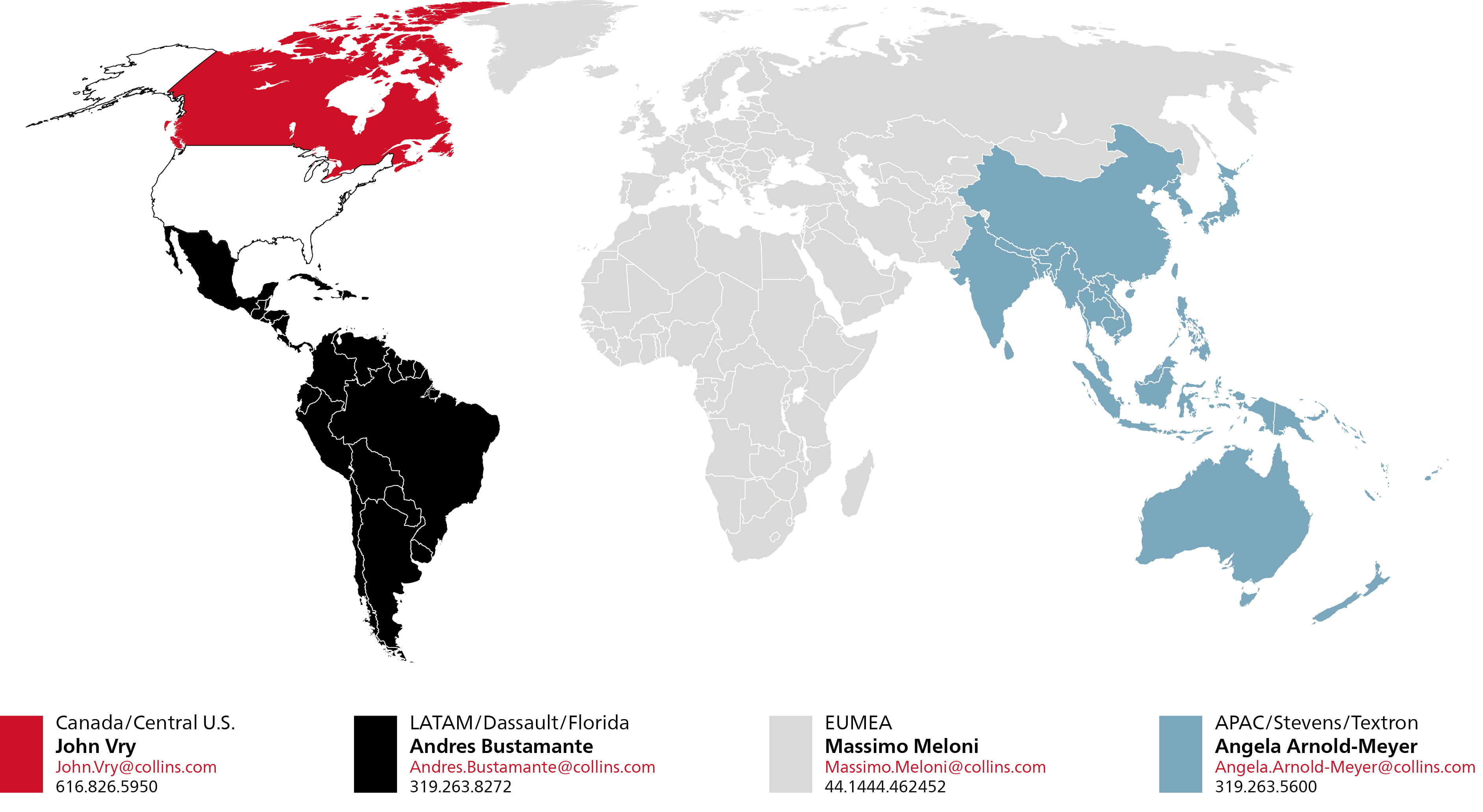 A map of the world color coded to define sales regions for CASP sales reps
