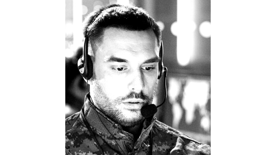 Military man with radio headset