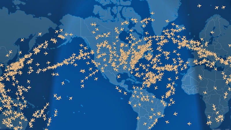 A map with icons representing aircraft