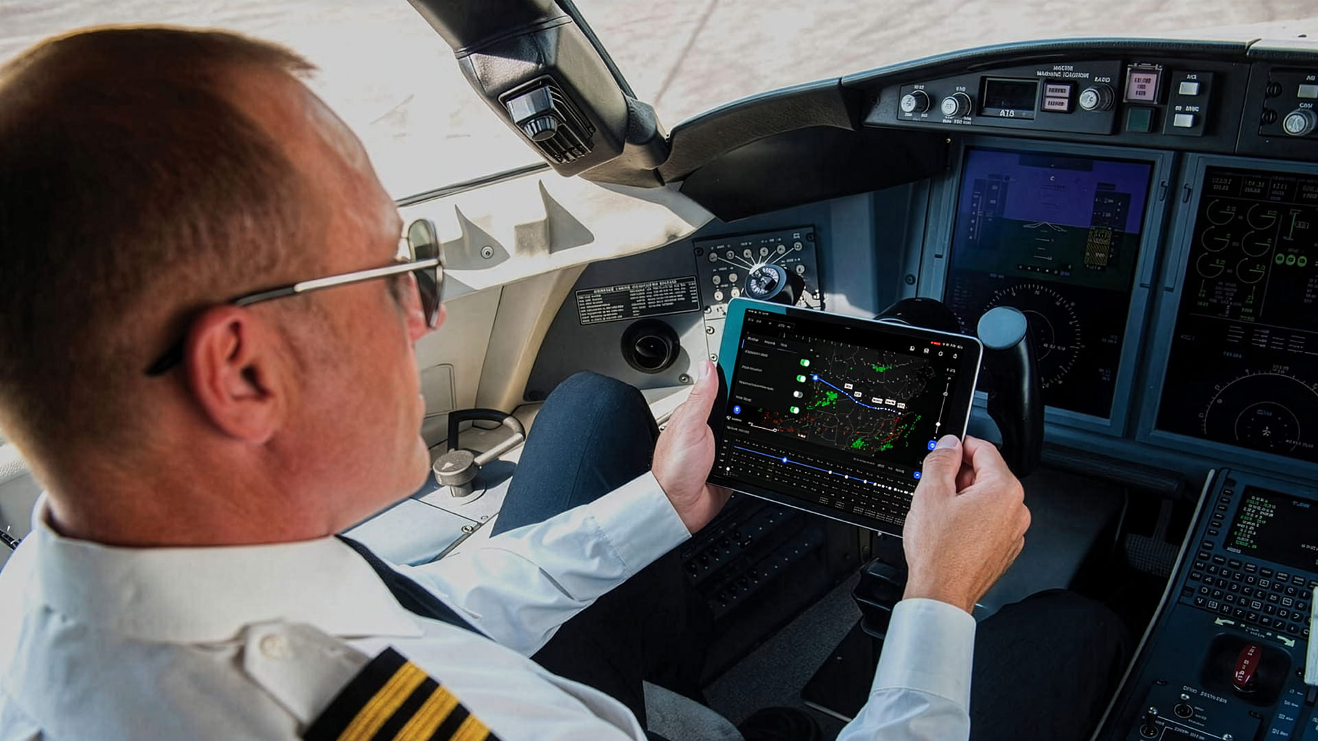 Captain viewing FlightHub data