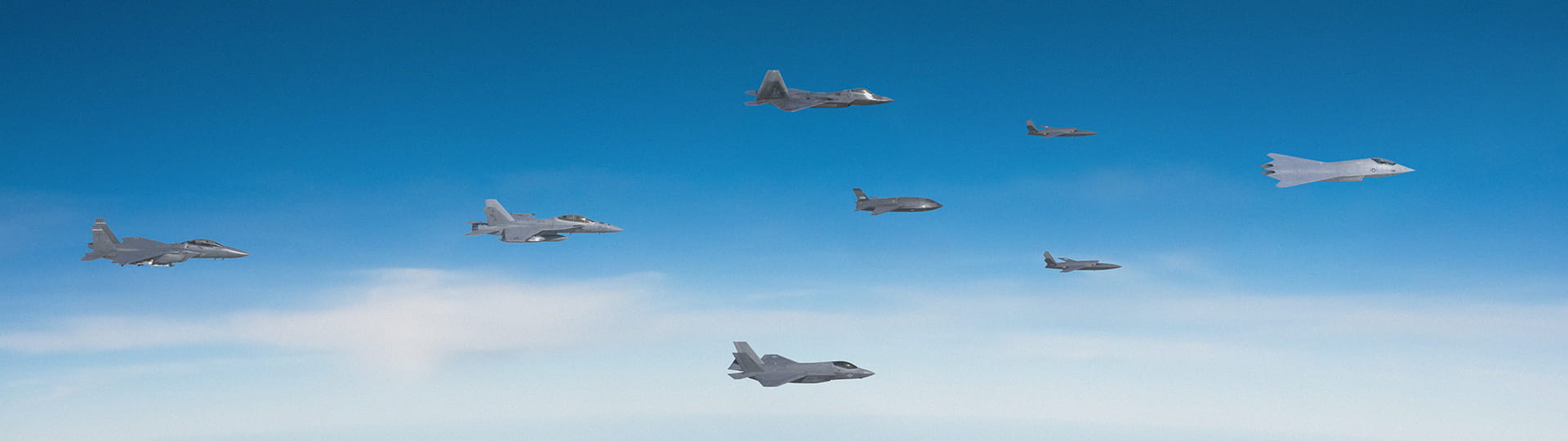 Rendering of over a half dozen fighter aircraft