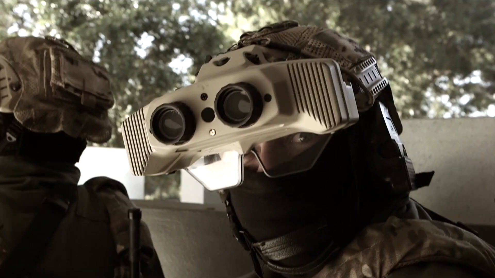 Soldier wearing a helmet-mounted display
