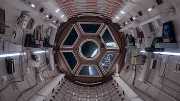 Looking out a window on the International Space Station