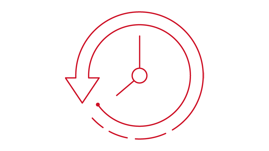 Icon of a clock suggesting less time