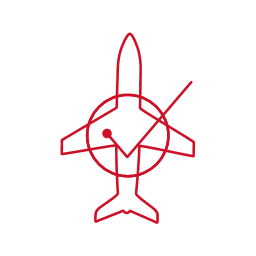 Plane with checkmark RTX red icon