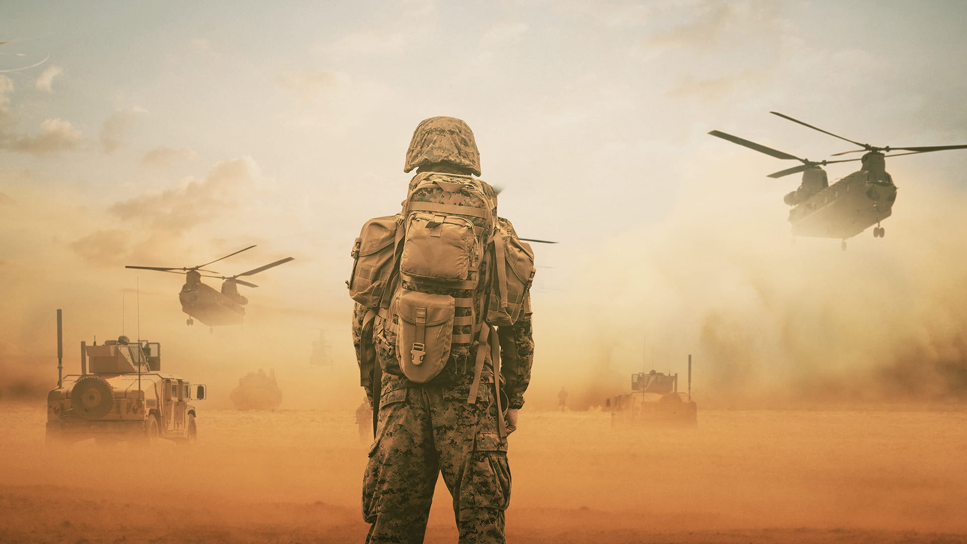 Military troops on the way to the battlefield.