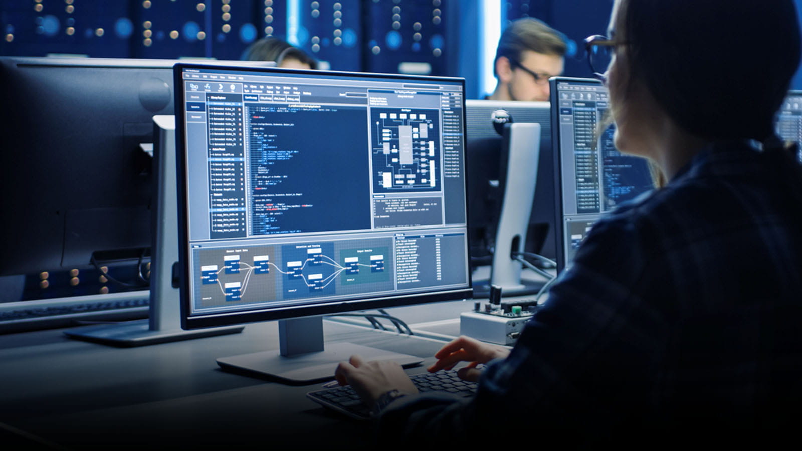An operator at a computer station