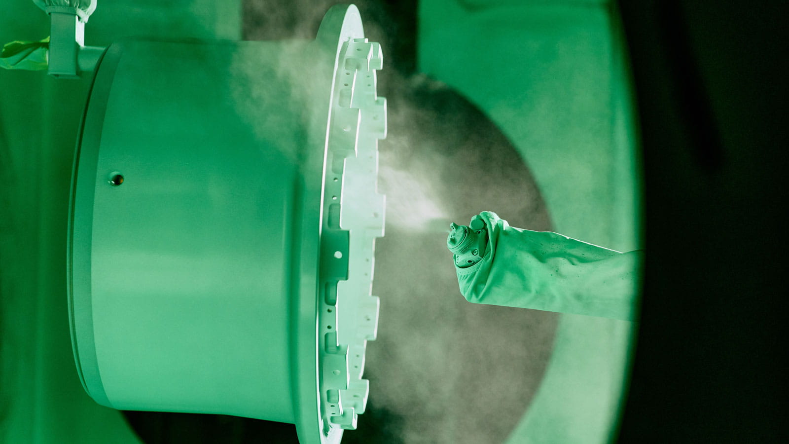 Collins Aerospace uses robotic painting in its wheel-building process.