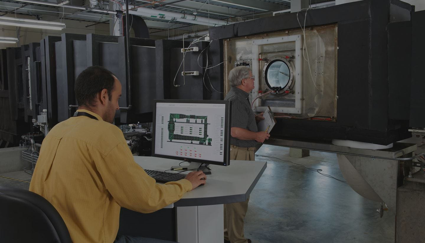 Engineers observing air data system performance during flight deck testing