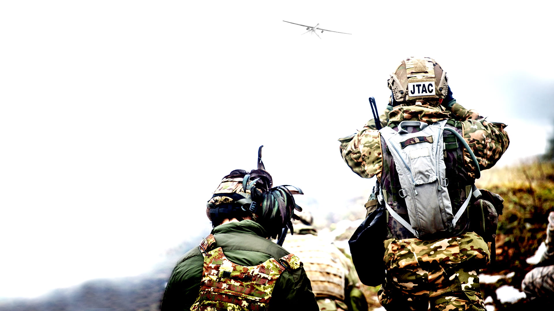 Black and white photo of two soldiers working
