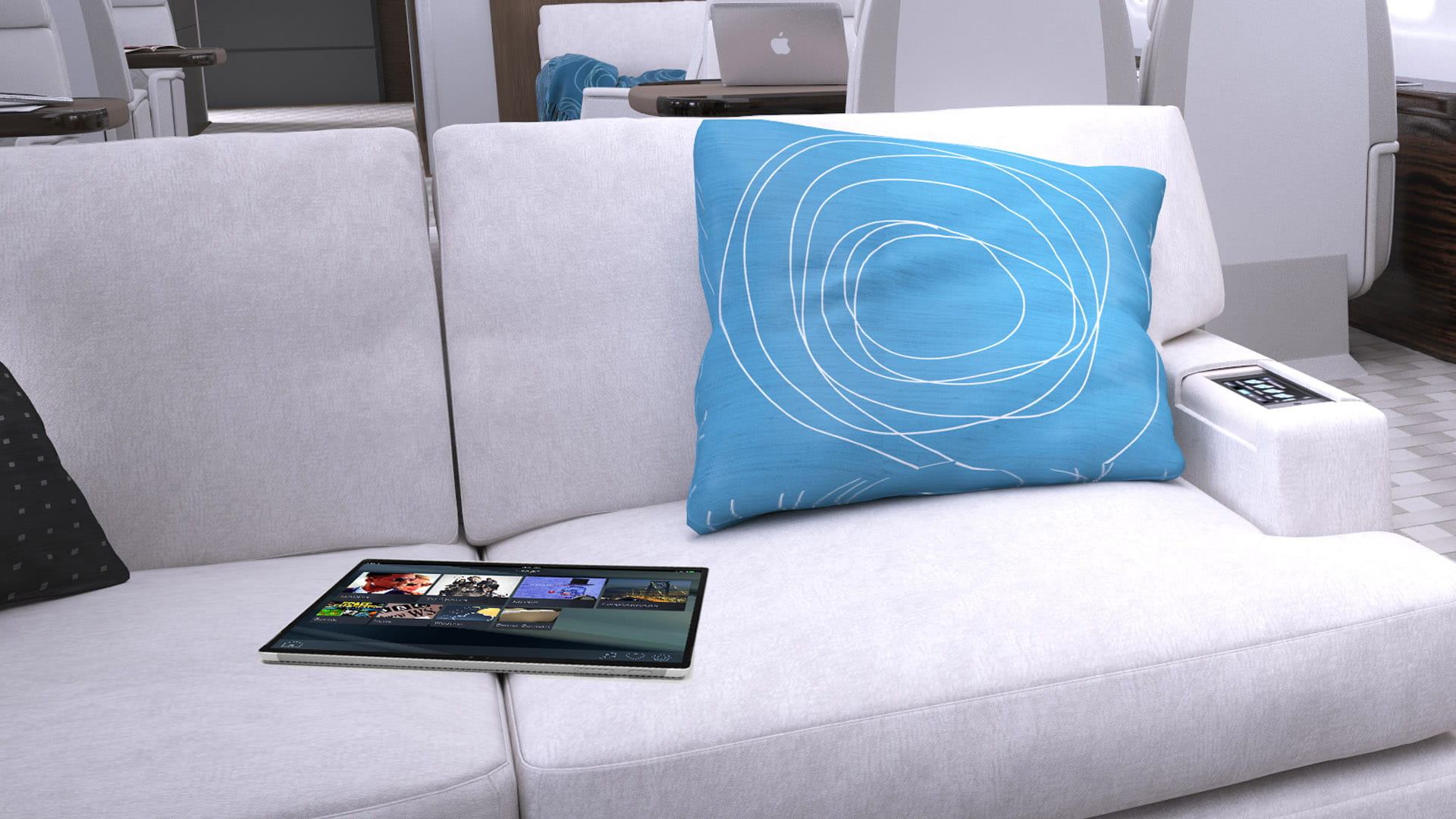 Boeing business jet cabin lounge