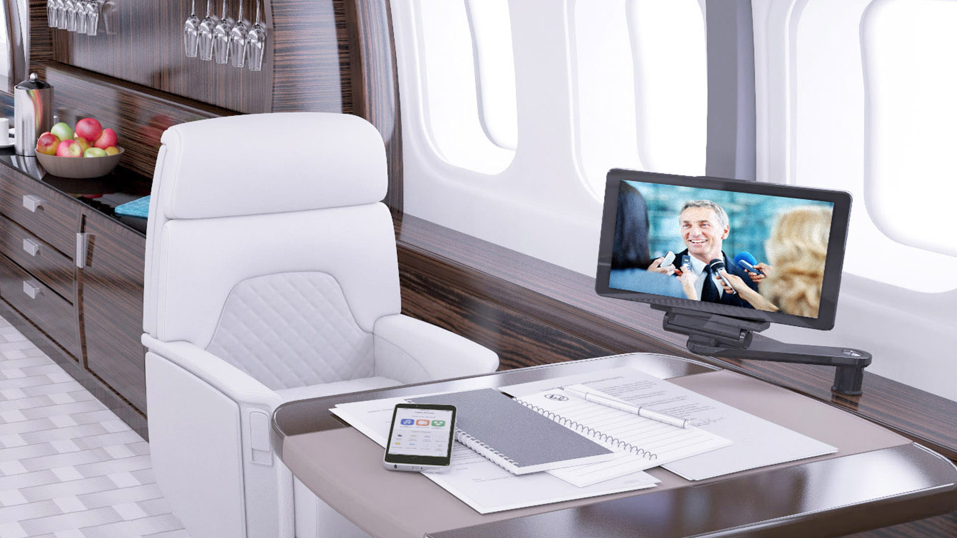 Boeing business jet cabin office desk