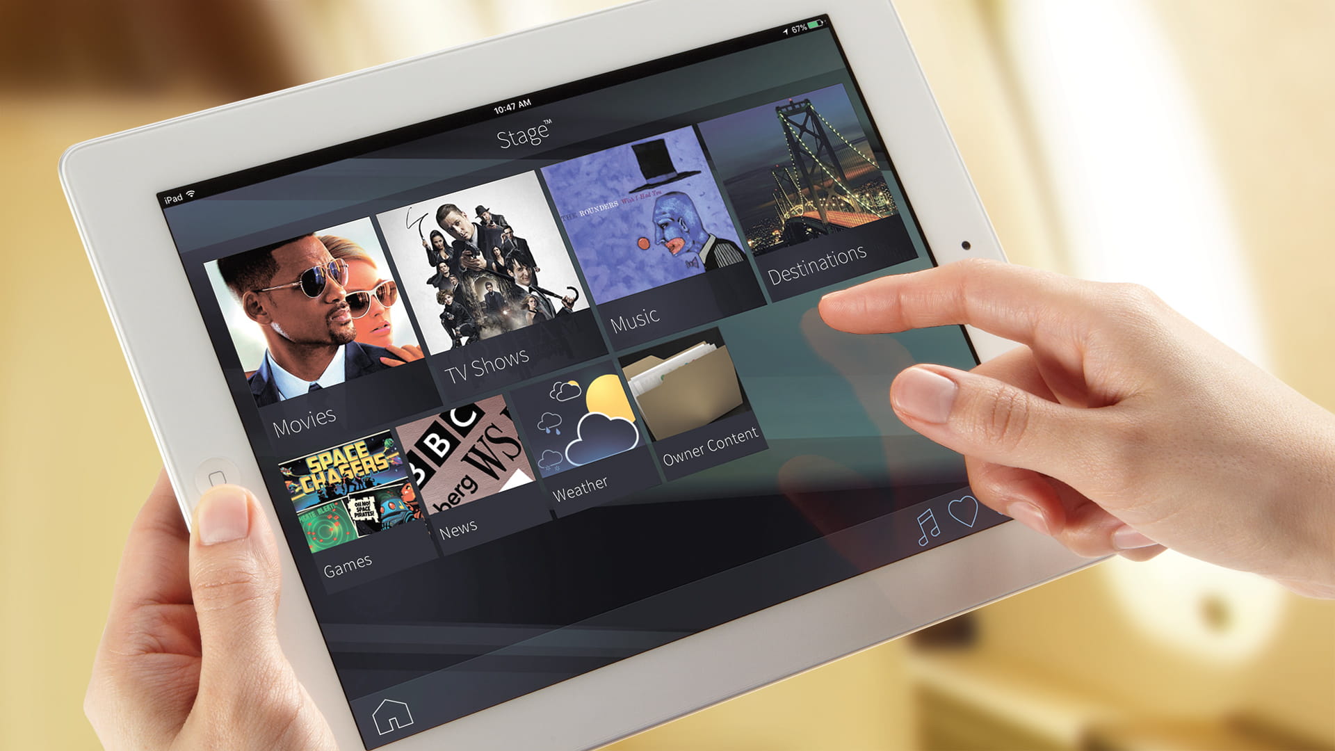 Woman viewing entertainment choices on iPad