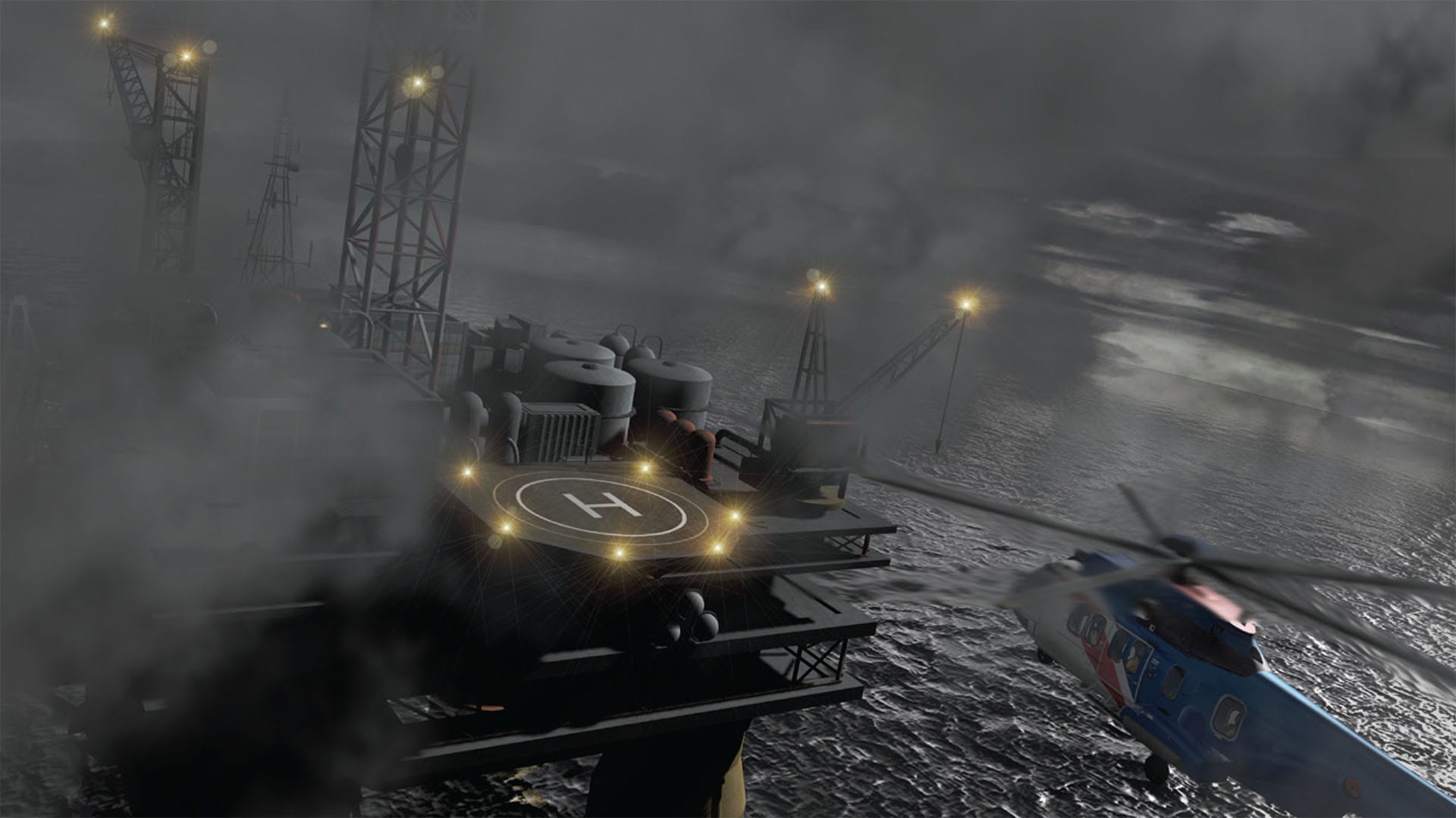 Helicopter landing on platform