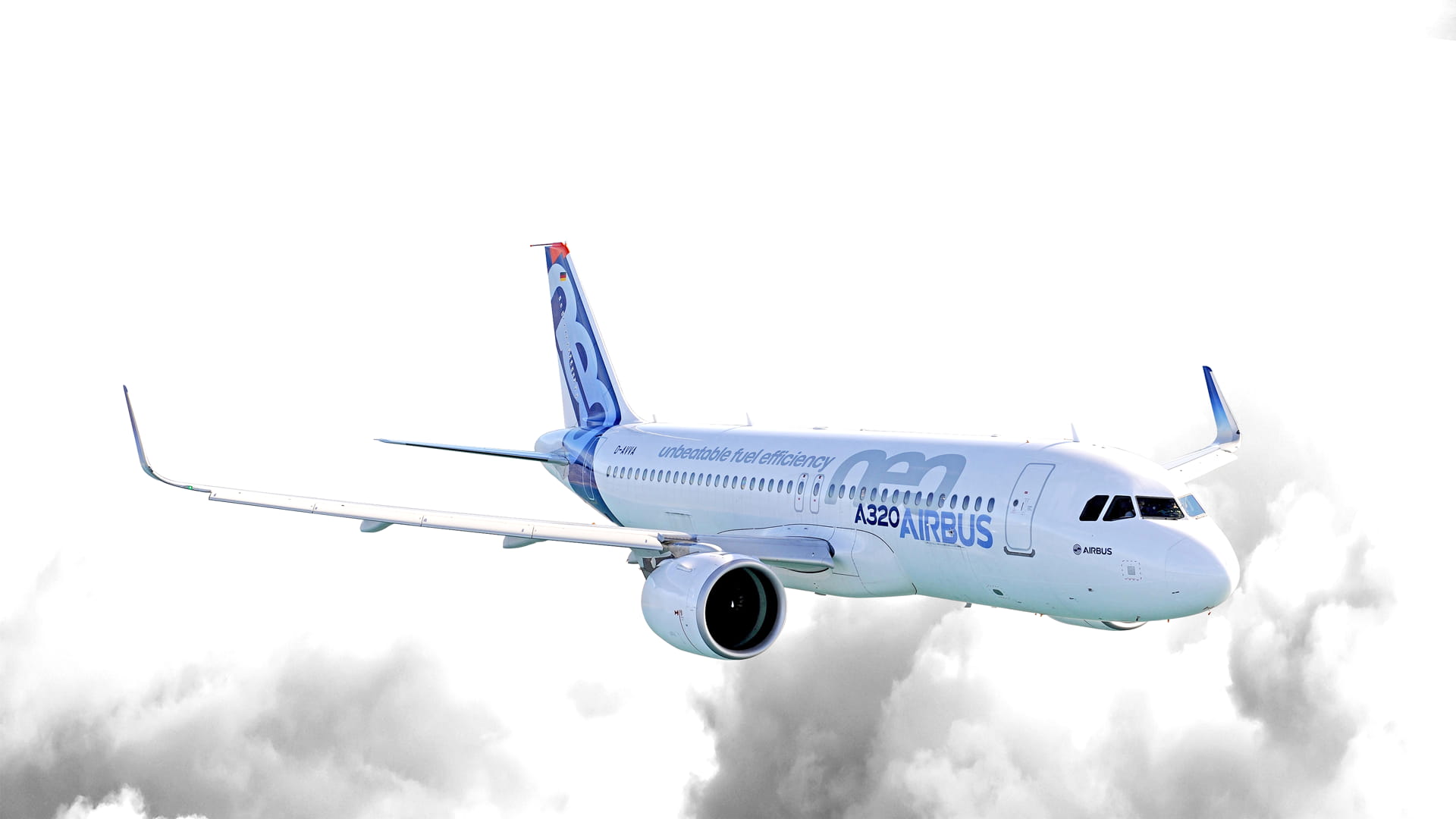 Airbus A320 neo soaring in sky