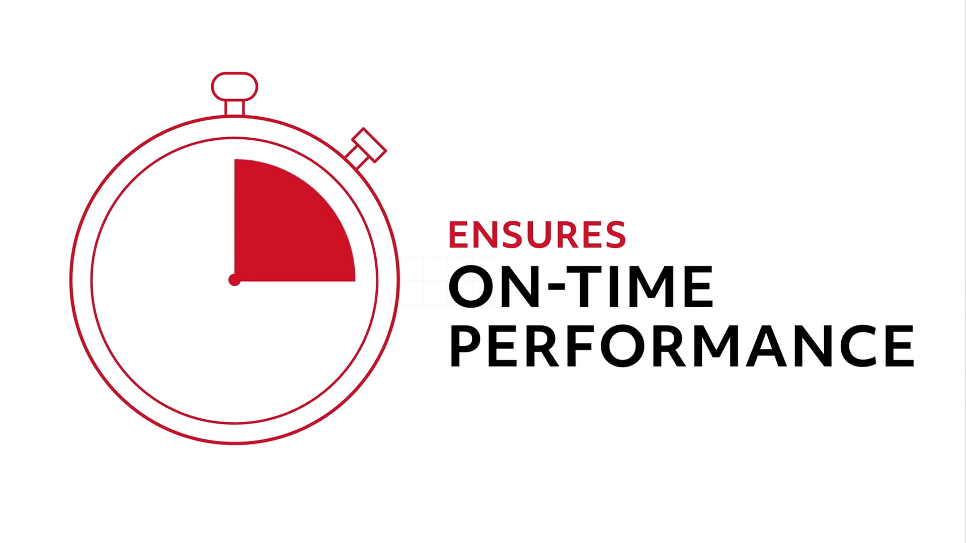 Icon representation of a stopwatch with the text Ensures on-time performance