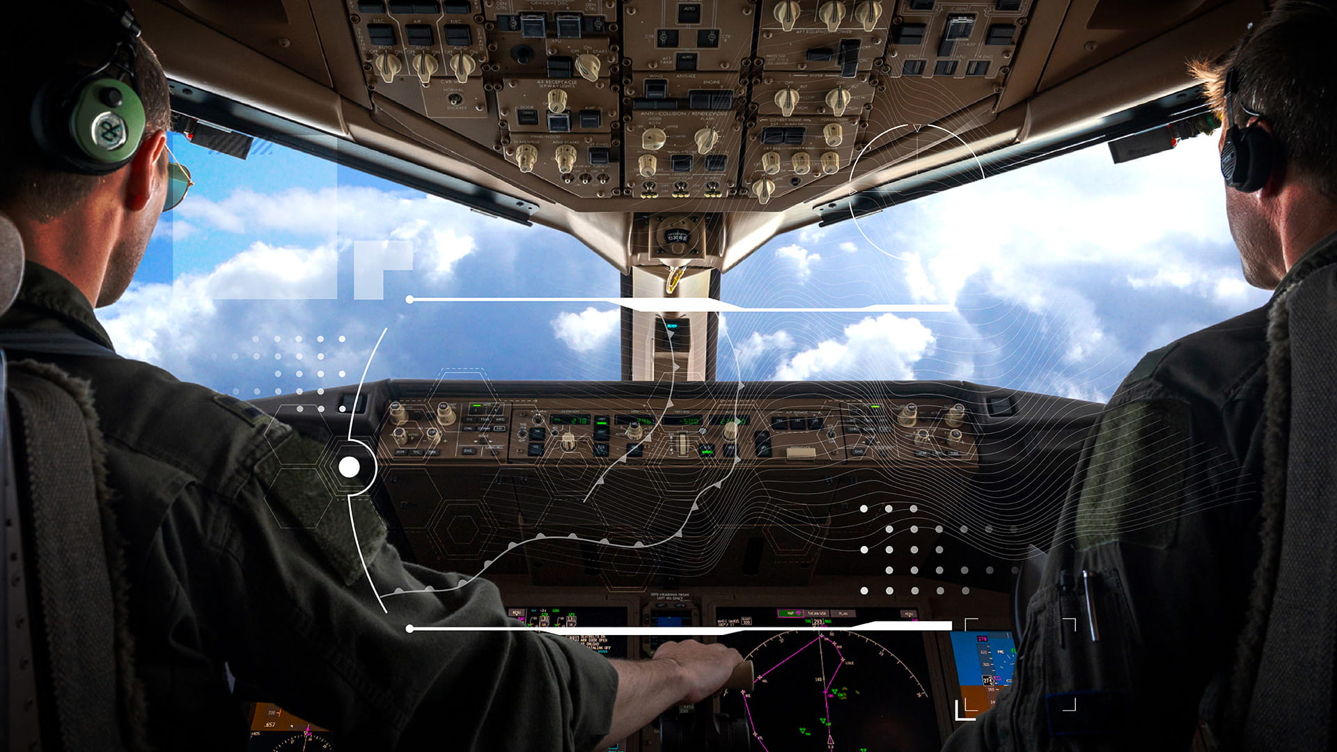 Pilots in an aircraft flight deck