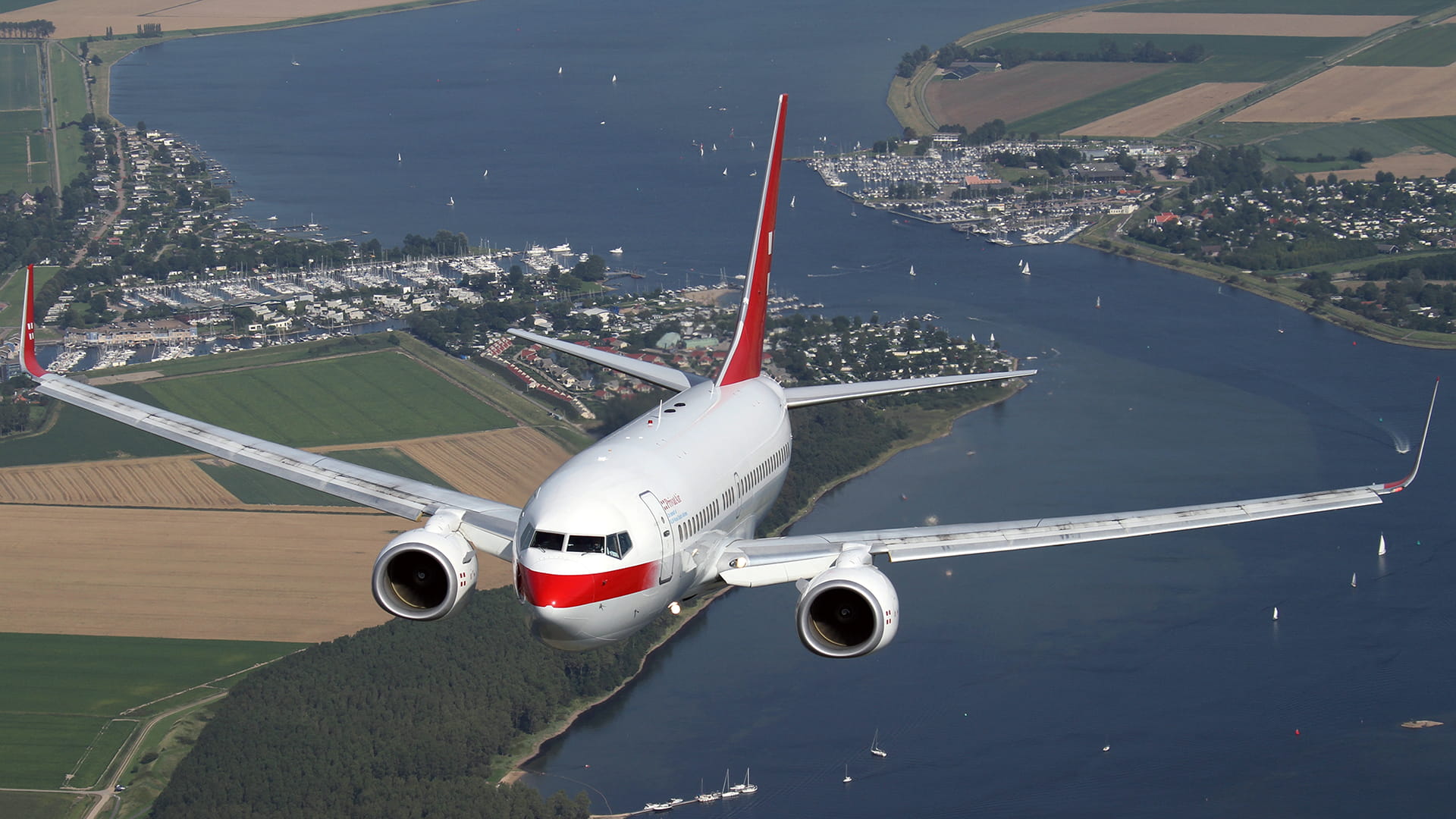 BBJ commercial plane in flight