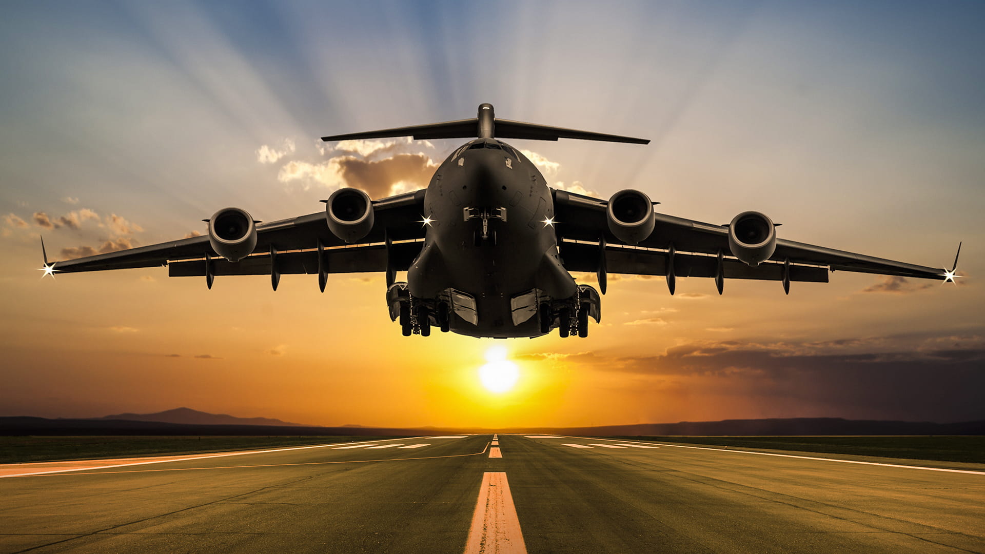 Boeing C-17 plane front view