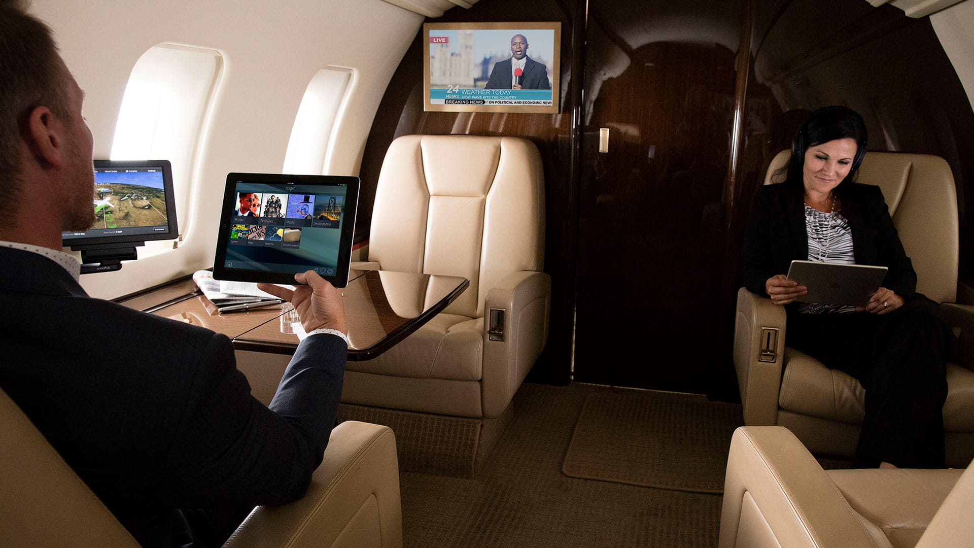 People on private jet lounge