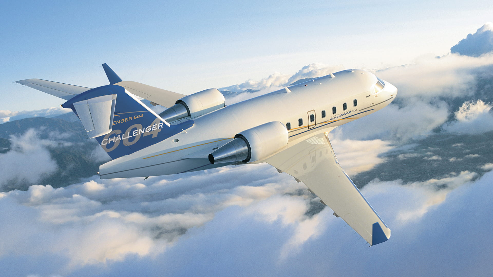 Challenger 604 plane in the sky