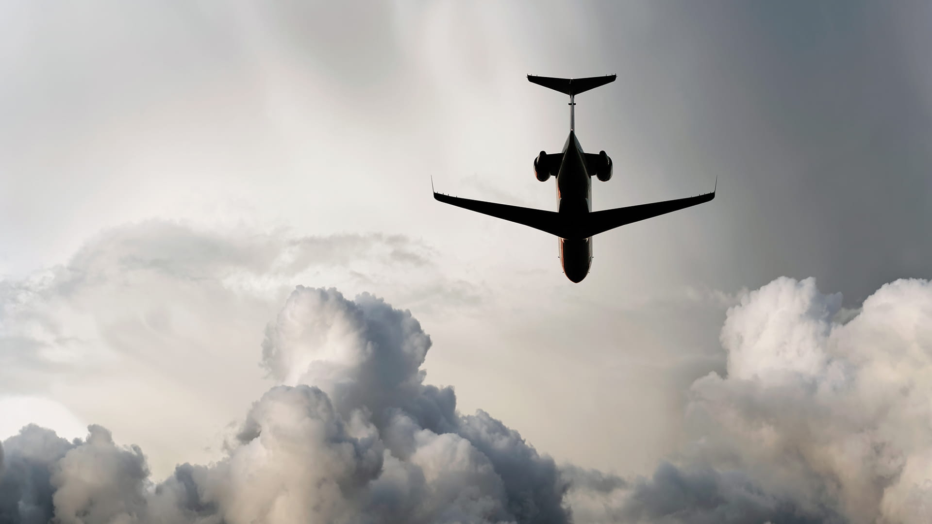 Plane flight in the clouds