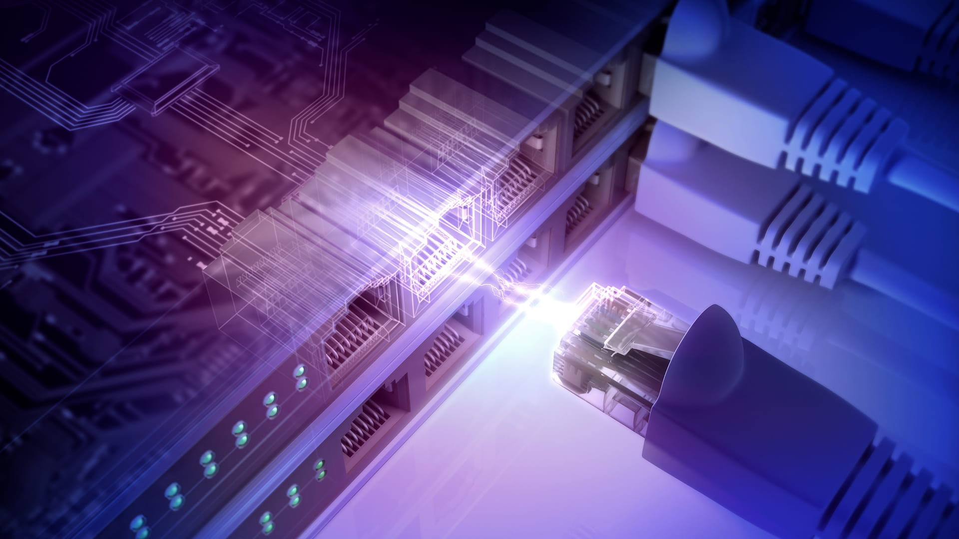 Ethernet cable plugging into socket