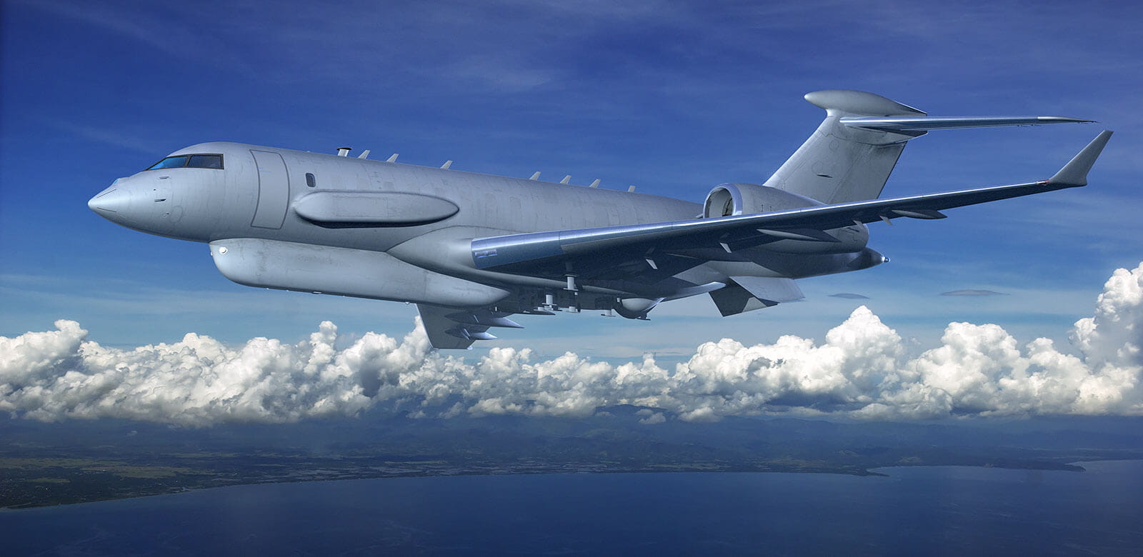 A plane housing the ISTAR radar system under the fuselage 