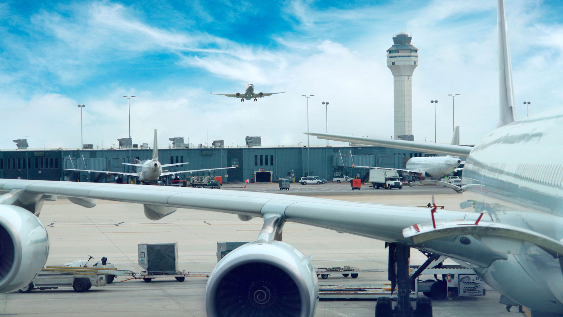 Airport with planes grounded