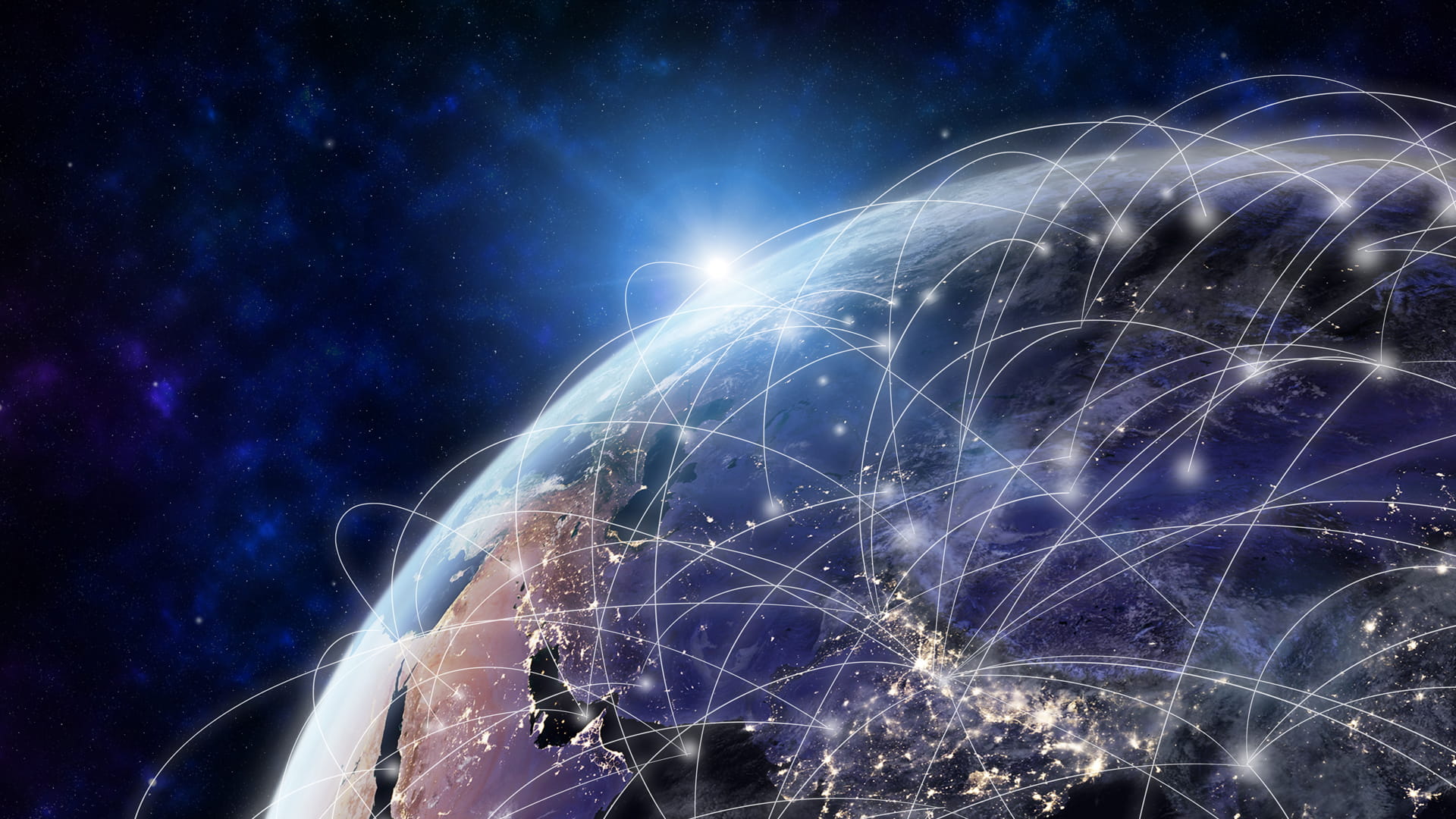 a rendering of earth and seen from space with network connectivity