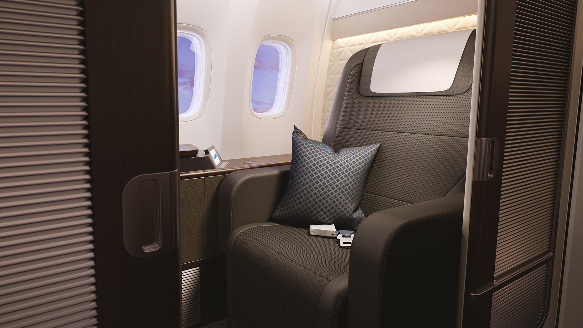 Illustration of luxury first-class cabin suite