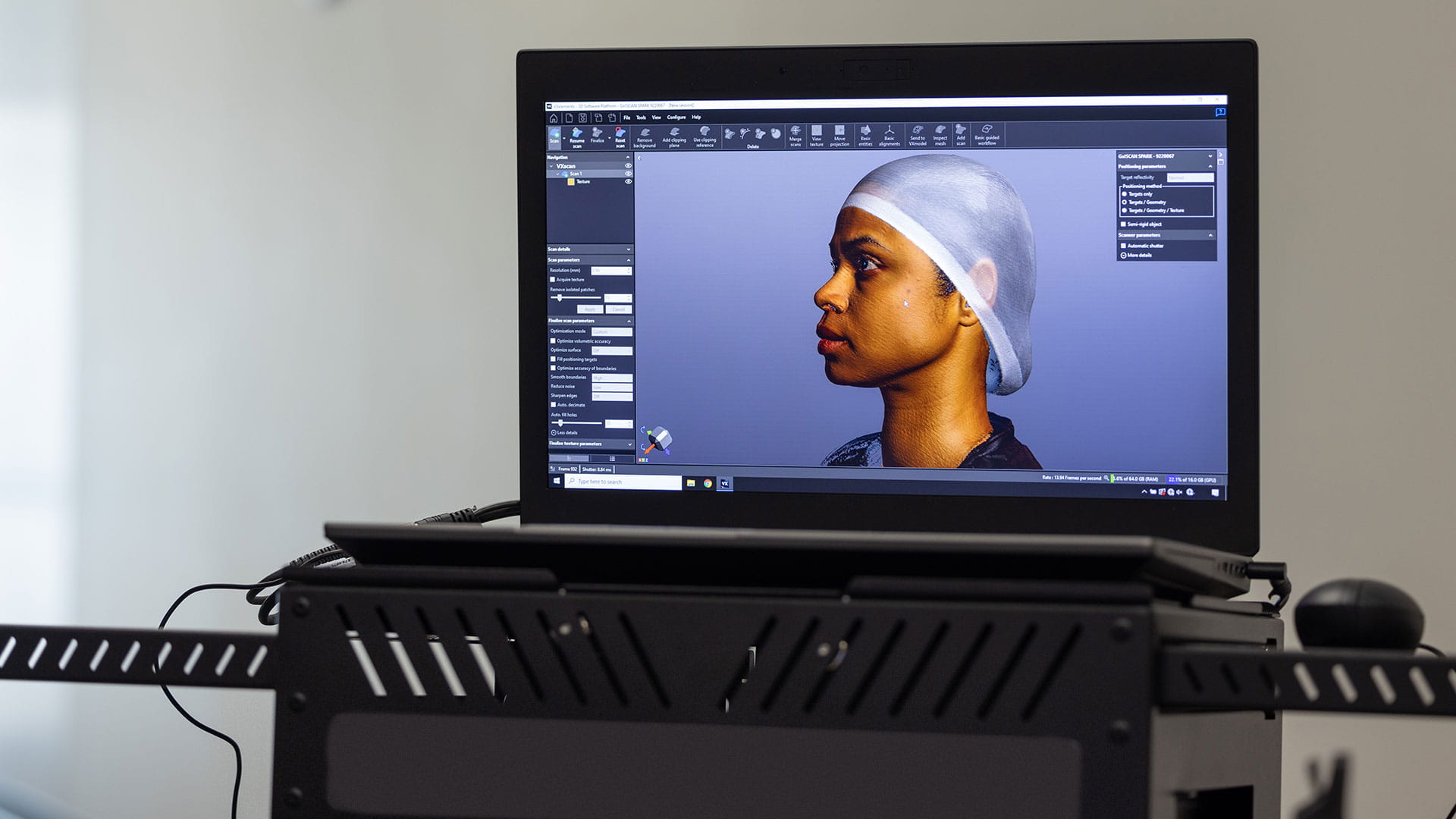 Image of 3D scan of woman's head on monitor