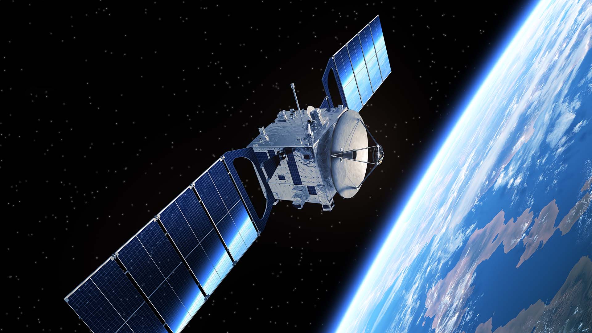 Illustration of satellite in orbit above earth's surface