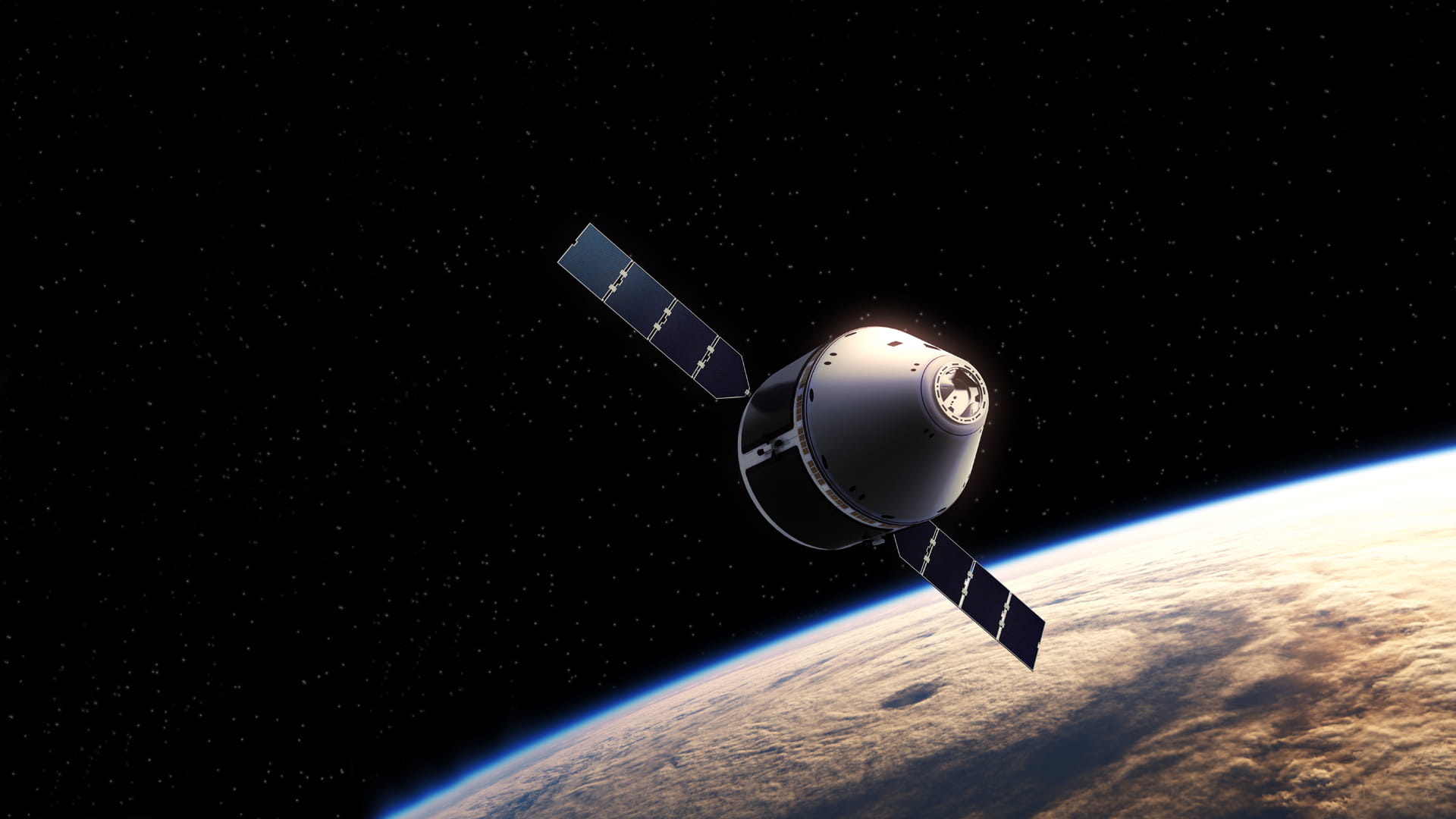Space orion capsule orbiting earth