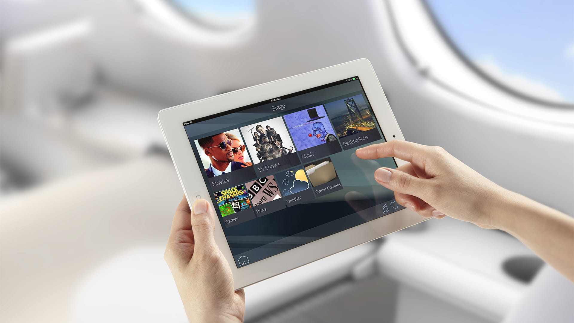 person holding a tablet scrolling through movie options