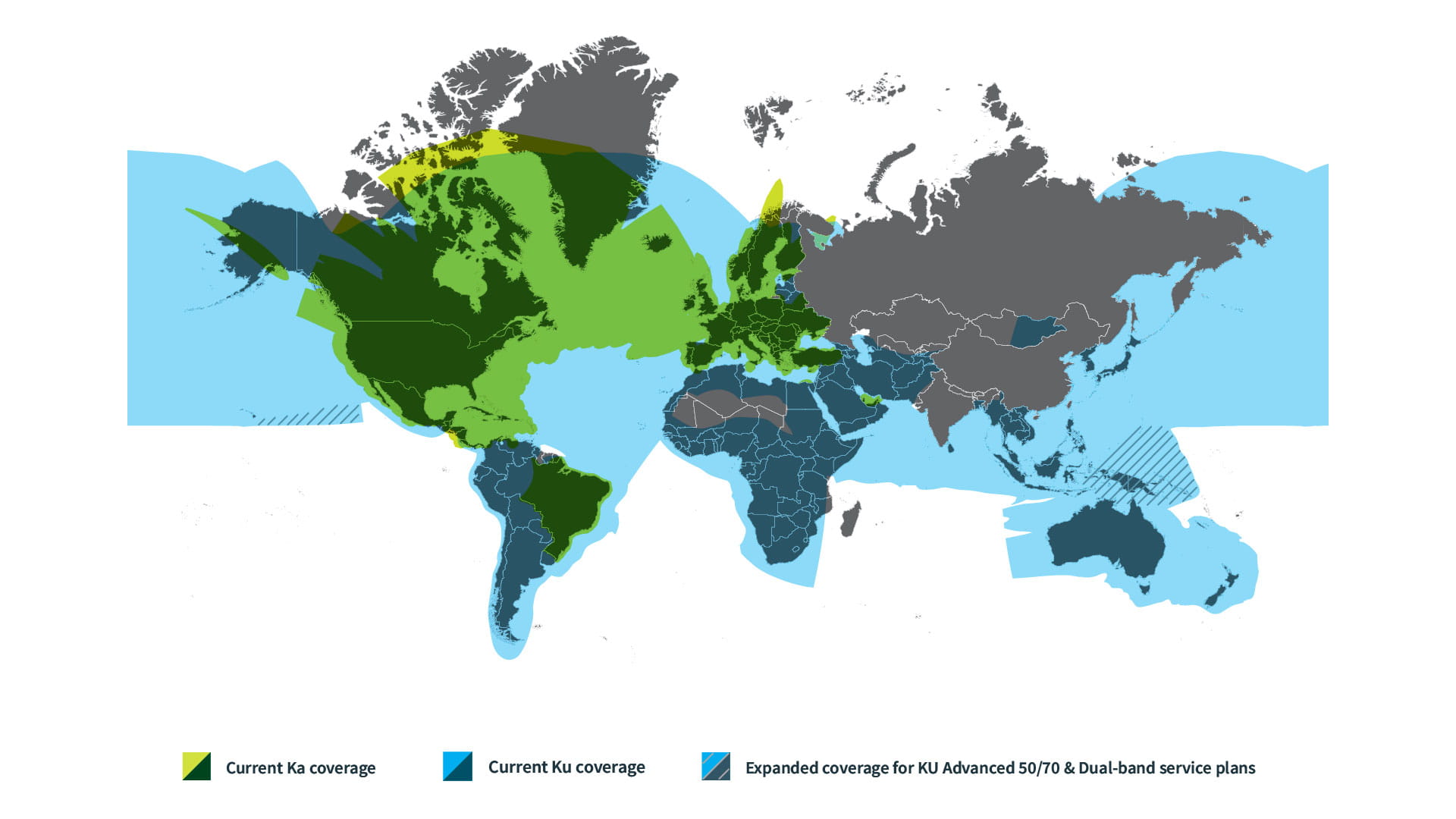 Illustration depicting VIasat dual band coverage