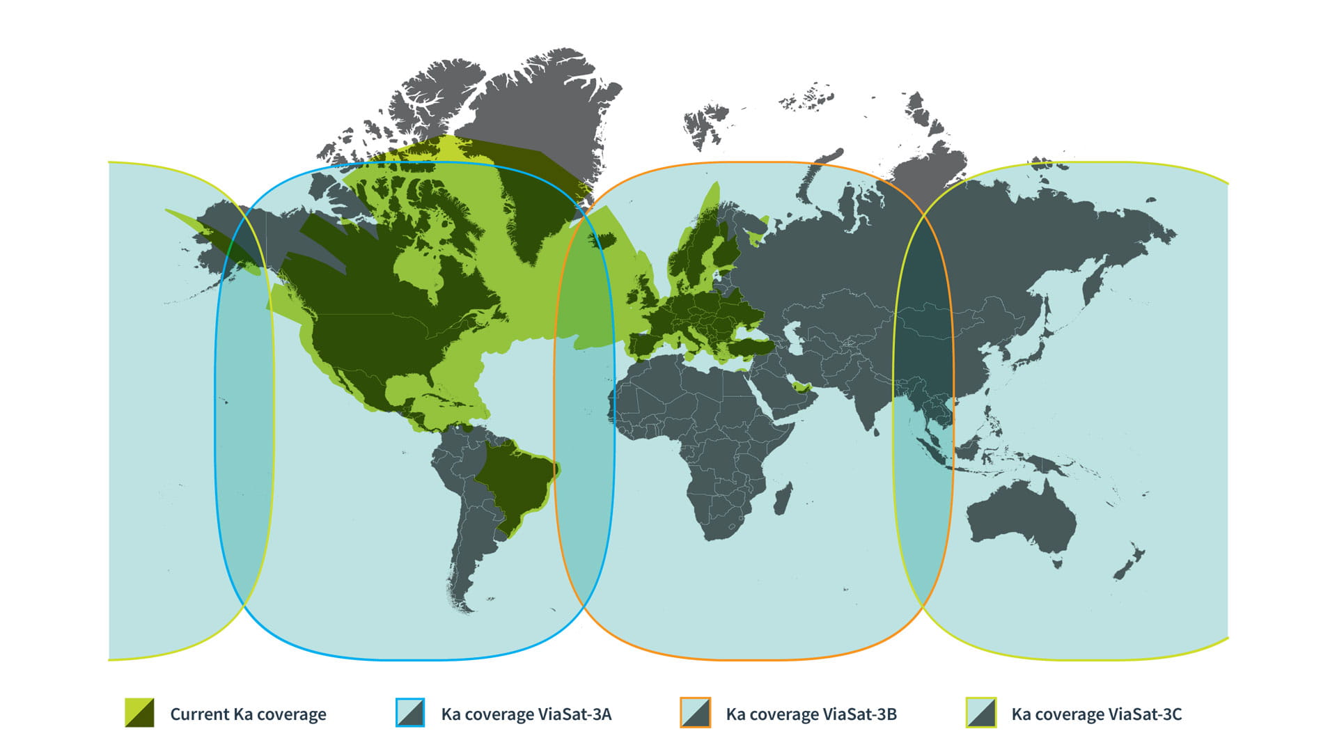 Illustration depicting Viasat Ka band coverage