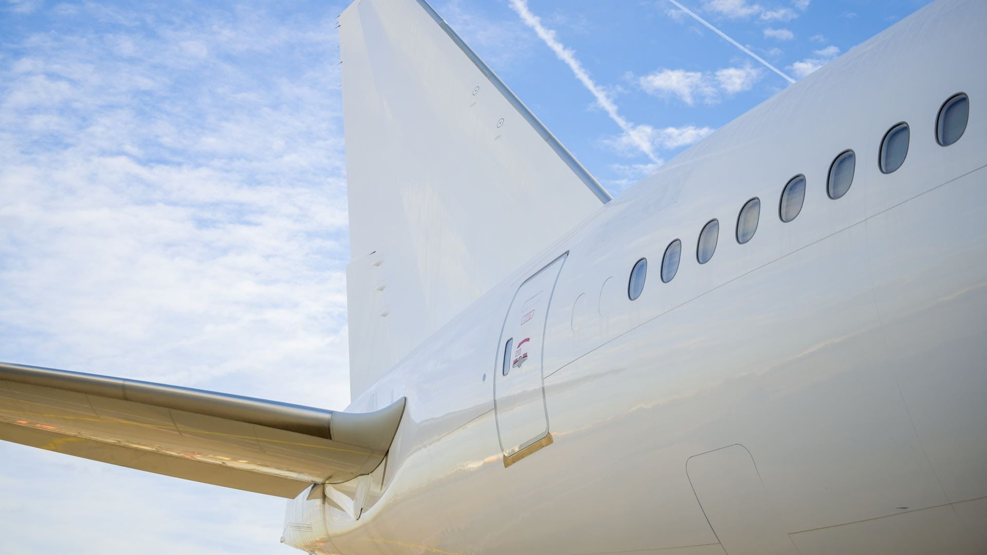 Rear exterior of a flying aircraft