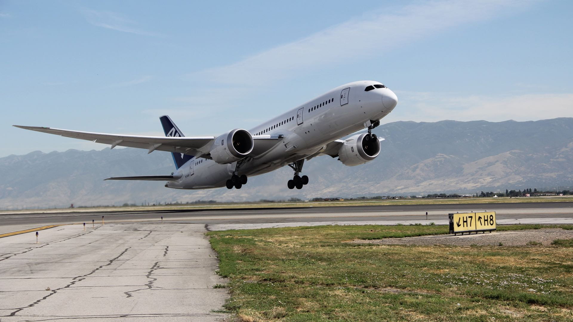 an airplane taking off from the runway