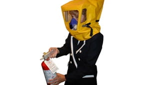 A person wearing protective breathing equipment