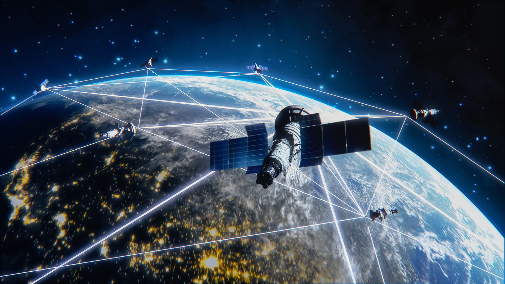 Computer rendering of a satellite in orbit around Earth