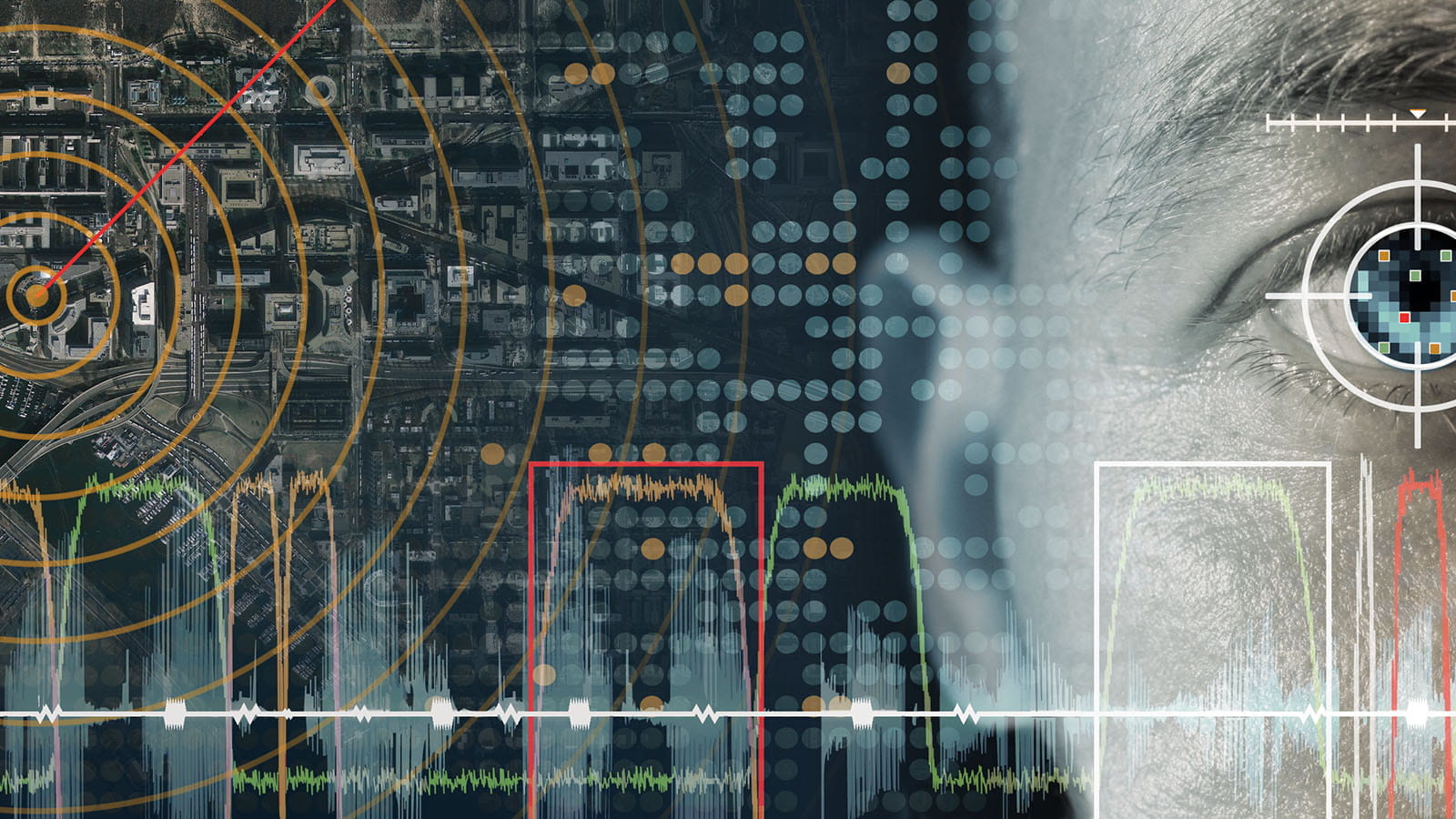 Radar image and signals over a male face
